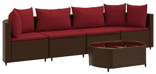 5 részes barna polyrattan kerti ülőgarnitúra párnával