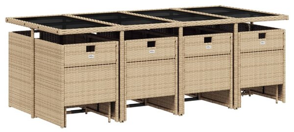 13részes vegyes bézs polyrattan kerti étkezőgarnitúra párnákkal