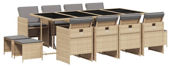 13részes vegyes bézs polyrattan kerti étkezőgarnitúra párnákkal