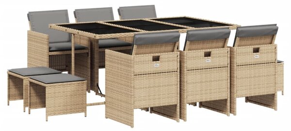 11részes vegyes bézs polyrattan kerti étkezőgarnitúra párnákkal