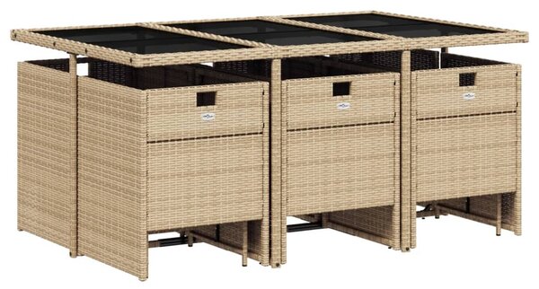 11részes vegyes bézs polyrattan kerti étkezőgarnitúra párnákkal