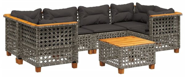 7 részes szürke polyrattan kerti ülőgarnitúra párnákkal