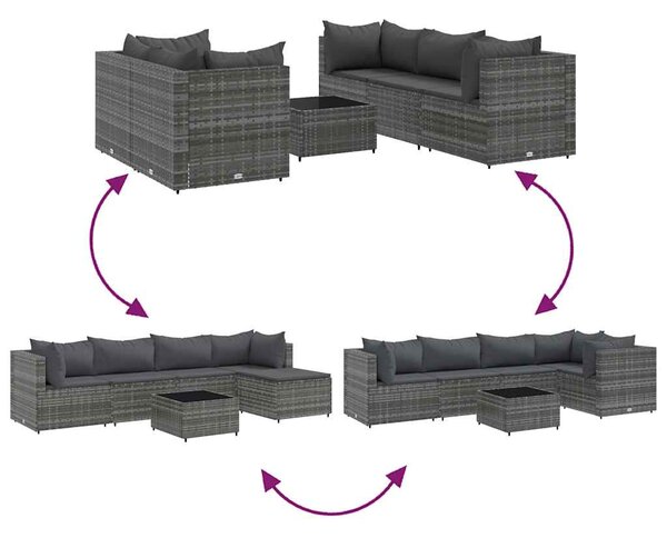 6 részes szürke polyrattan kerti ülőgarnitúra párnákkal