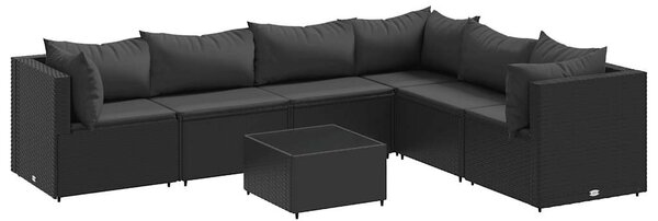7 részes fekete polyrattan kerti ülőgarnitúra párnákkal