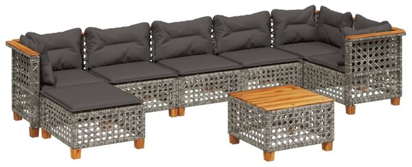 8 részes szürke polyrattan kerti ülőgarnitúra párnákkal