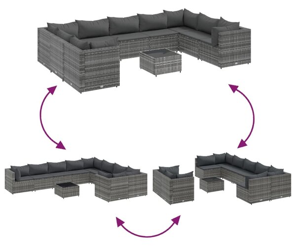 10 részes szürke polyrattan kerti ülőgarnitúra párnákkal
