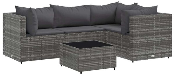 5 részes szürke polyrattan kerti ülőgarnitúra párnákkal