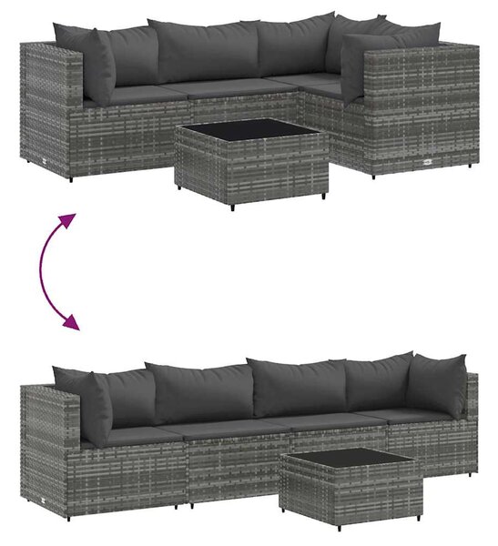 5 részes szürke polyrattan kerti ülőgarnitúra párnákkal