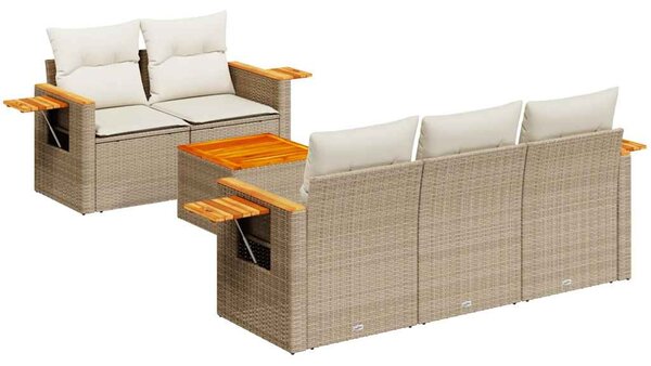 6 részes bézs polyrattan kerti ülőgarnitúra párnával