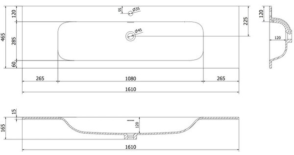 Mexen Orio, fürdőszobaszekrény 160 cm Vela mosdóval, 2 fiókkal, matt fehér, 91A10-16047-2-BFF01-W23M01