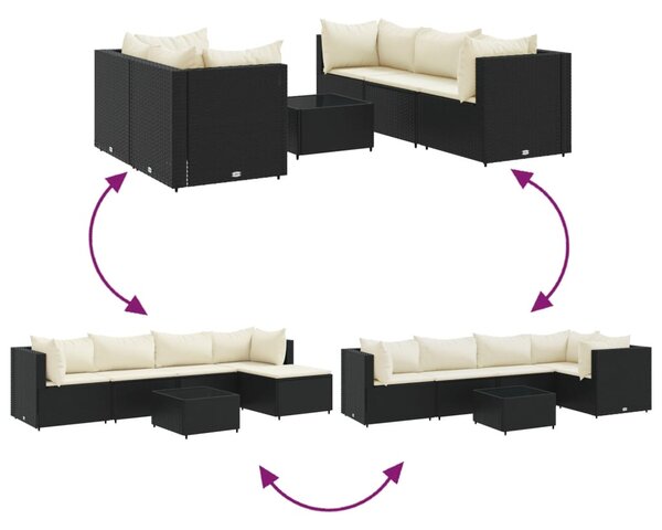 6 részes fekete polyrattan kerti ülőgarnitúra párnákkal