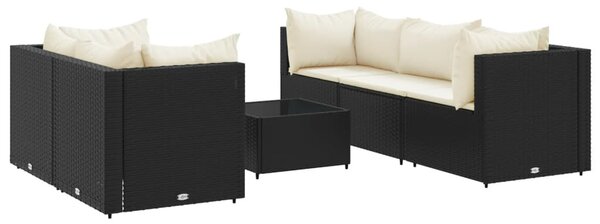 6 részes fekete polyrattan kerti ülőgarnitúra párnákkal