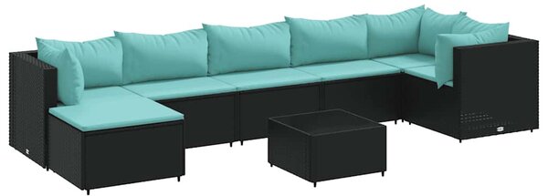 8 részes fekete polyrattan kerti ülőgarnitúra párnákkal