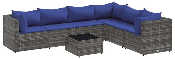 7 részes szürke polyrattan kerti ülőgarnitúra párnákkal