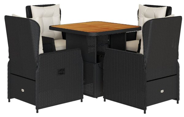5 részes fekete polyrattan kerti étkezőgarnitúra párnákkal