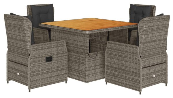 5 részes szürke polyrattan kerti étkezőgarnitúra párnával