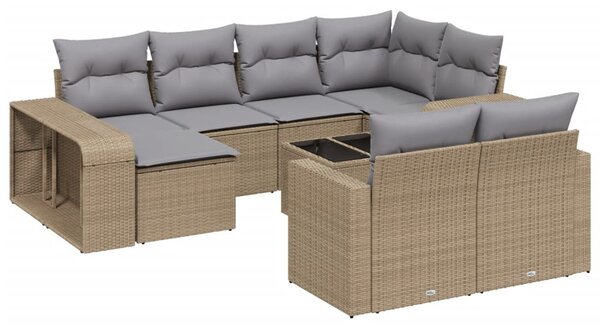 11 részes bézs polyrattan kerti ülőgarnitúra párnákkal