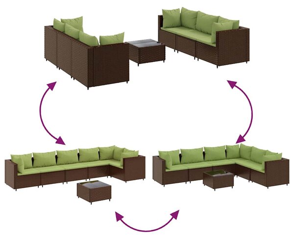 7 részes barna polyrattan kerti ülőgarnitúra párnákkal