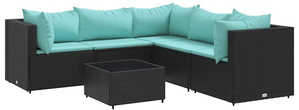 6 részes fekete polyrattan kerti ülőgarnitúra párnákkal