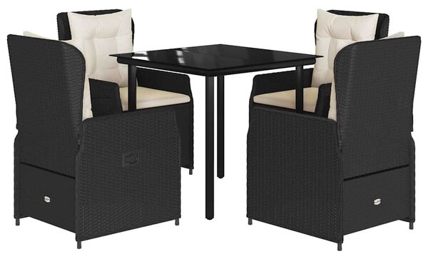 5 részes fekete polyrattan kerti étkezőgarnitúra párnákkal