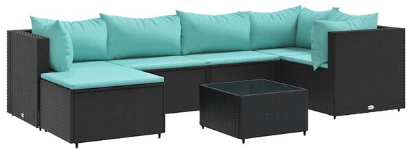 7 részes fekete polyrattan kerti ülőgarnitúra párnákkal