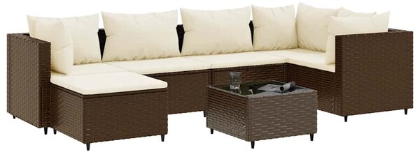 7 részes barna polyrattan kerti ülőgarnitúra párnákkal