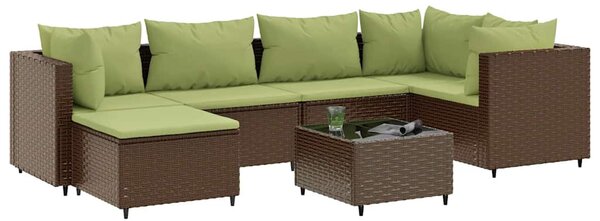 7 részes barna polyrattan kerti ülőgarnitúra párnákkal