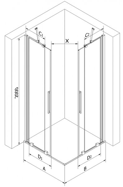Mexen Velar Duo, zuhanykabin tolóajtóval 80 x 80 cm, 8mm szürke üveg, csiszolt acél, 871-080-080-42-97