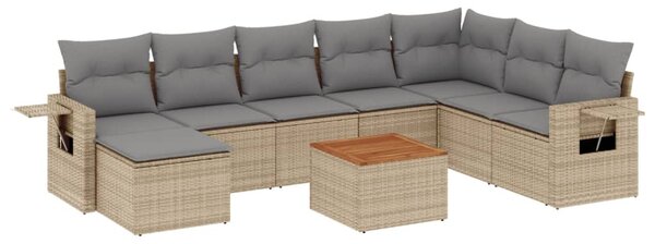 9 részes bézs polyrattan kerti ülőgarnitúra párnákkal