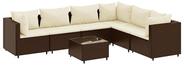 7 részes barna polyrattan kerti ülőgarnitúra párnákkal