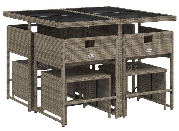 9 részes szürke polyrattan kerti étkezőgarnitúra párnával