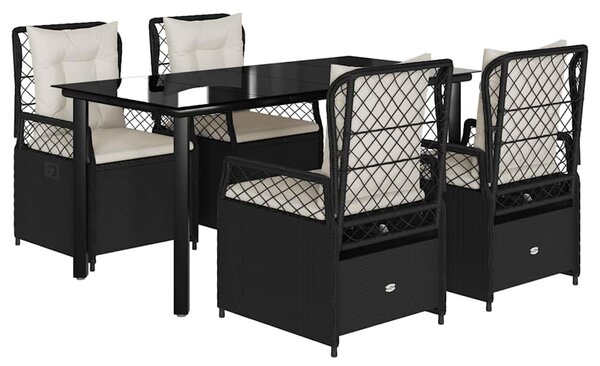 5 részes fekete polyrattan kerti étkezőgarnitúra párnákkal