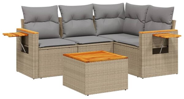 5 részes bézs polyrattan kerti ülőgarnitúra párnákkal