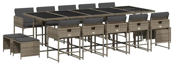 15 részes szürke polyrattan kerti étkezőgarnitúra párnákkal