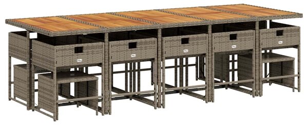 15 részes szürke polyrattan kerti étkezőgarnitúra párnákkal