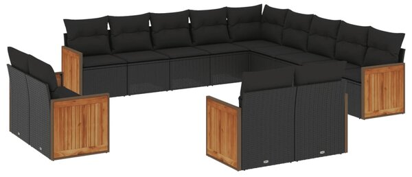 13 részes fekete polyrattan kerti ülőgarnitúra párnákkal