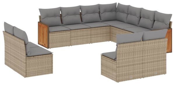 11 részes bézs polyrattan kerti ülőgarnitúra párnákkal
