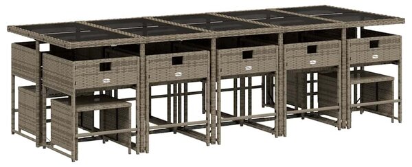 15 részes szürke polyrattan kerti étkezőgarnitúra párnákkal