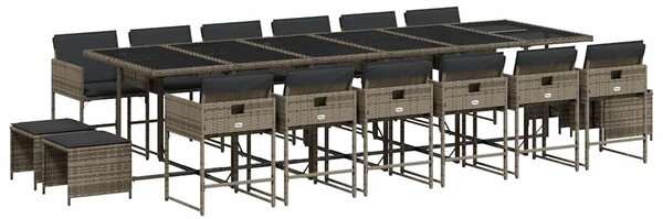 17 részes szürke polyrattan kerti étkezőgarnitúra párnával