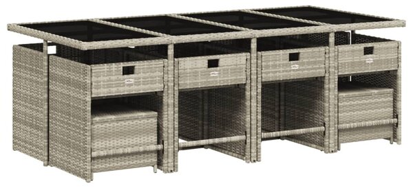 13 részes szürke polyrattan kerti étkezőgarnitúra párnákkal