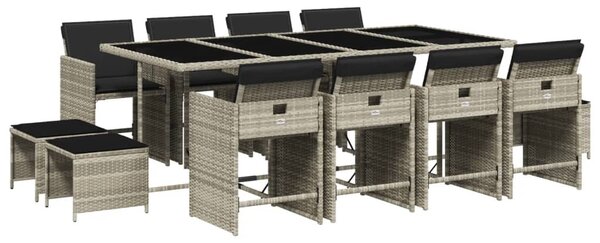 13 részes szürke polyrattan kerti étkezőgarnitúra párnákkal