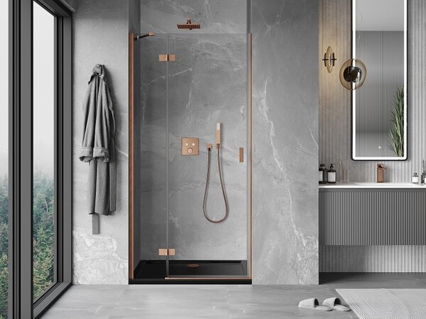Mexen Mist-H, 1 szárnyú zuhanyajtó balos 75 cm, átlátszó üveg, matt réz profil, 8A5-075-000-65-00-L