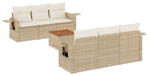 7 részes bézs polyrattan kerti ülőgarnitúra párnákkal
