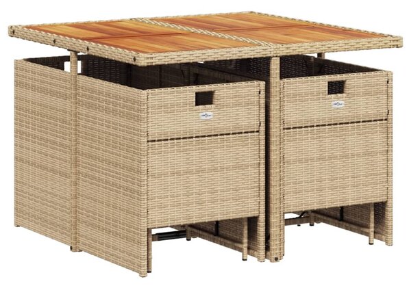 9 részes bézs polyrattan kerti étkezőgarnitúra párnákkal