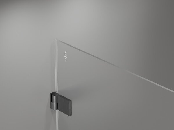 Mexen, Mexen Lunar-B Forgós bal oldali zuhanyajtó 60 cm, átlátszó, szálcsiszolt szürke-fekete - 832-060-000-66-00-L