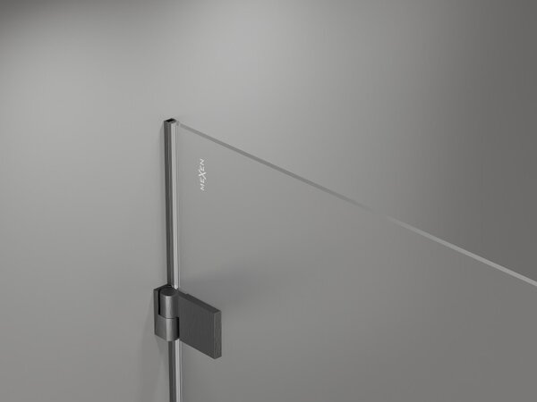 Mexen, Mexen Lunar-B Forgós bal oldali zuhanyajtó 60 cm, átlátszó, szálcsiszolt szürke-fekete - 832-060-000-66-00-L