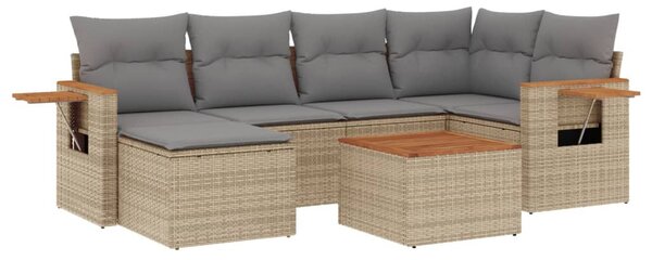 7 részes bézs polyrattan kerti ülőgarnitúra párnákkal