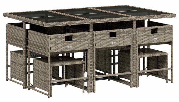 11 részes szürke polyrattan kerti ülőgarnitúra párnákkal