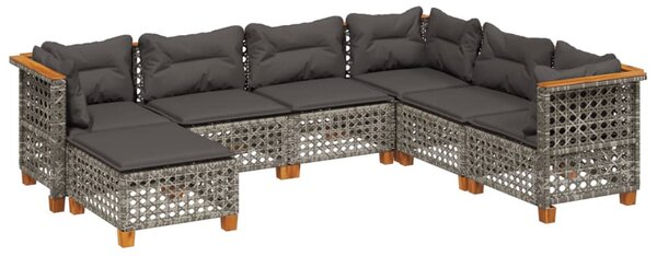7 részes szürke polyrattan kerti ülőgarnitúra párnákkal