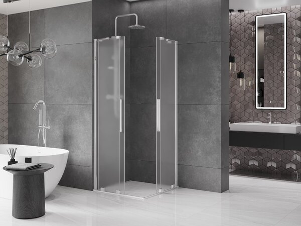 Mexen Velar Duo, zuhanykabin tolóajtóval 80 x 80 cm, 8 mm-es matt üveg, króm, 871-080-080-32-01